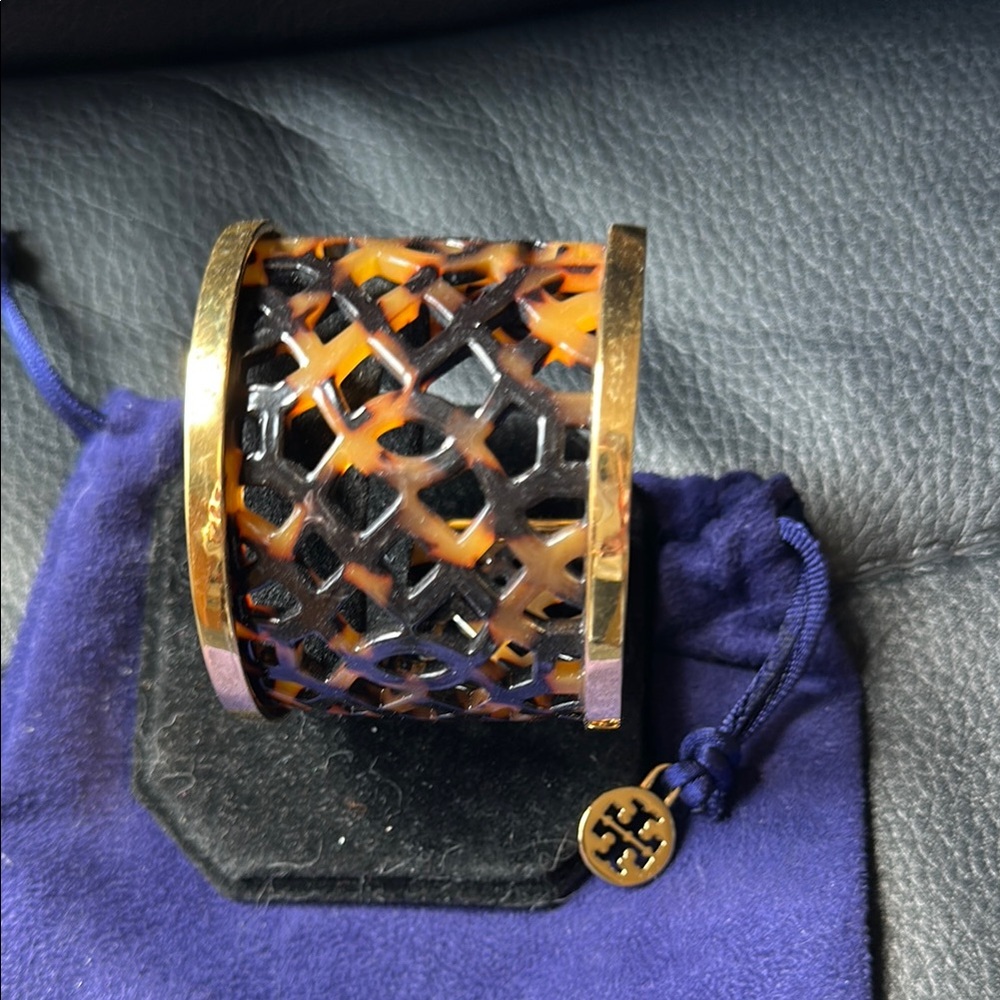 Tory Burch Tortoise and Gold Cuff Bracelet